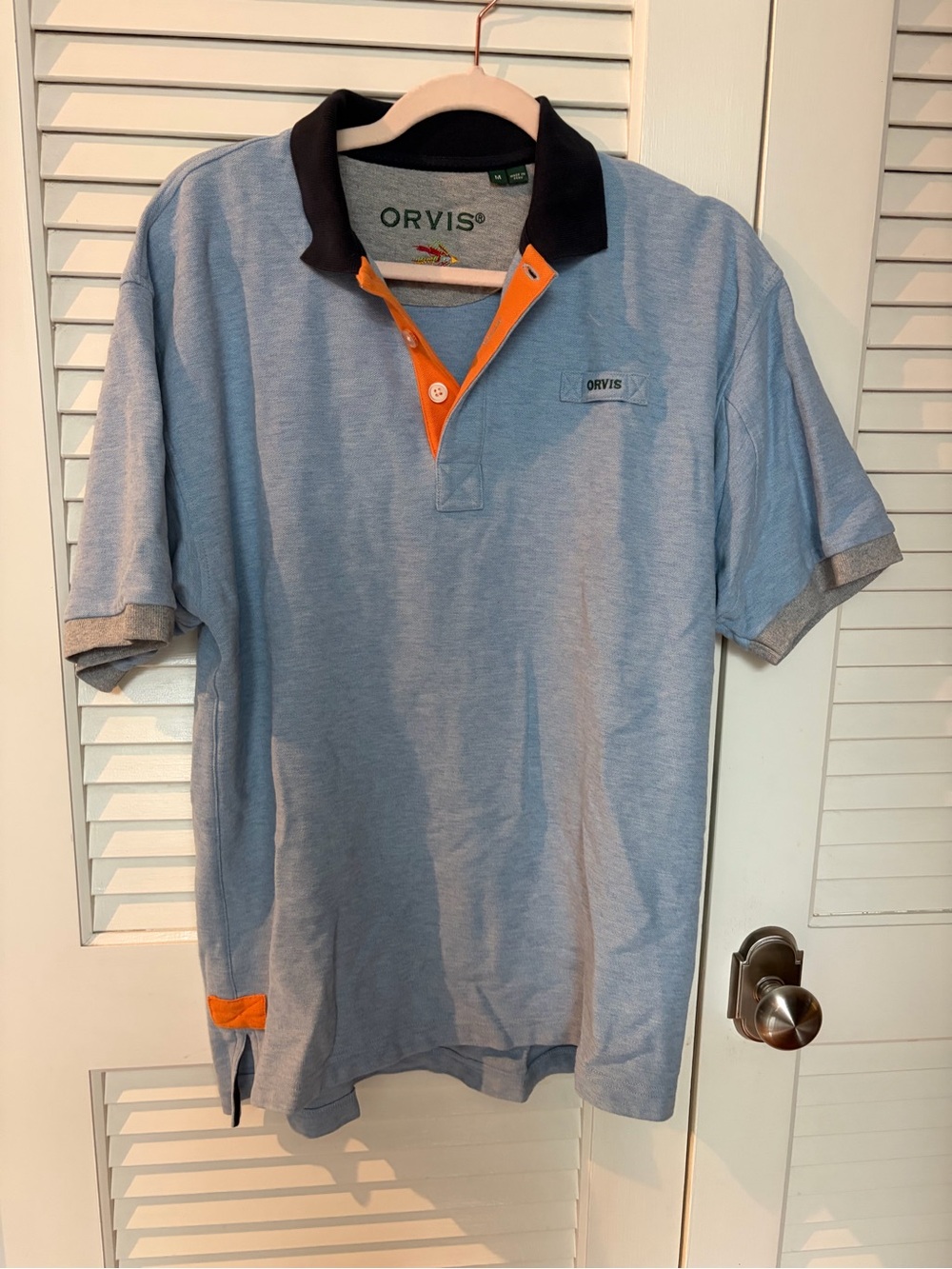 Orvis Blue Polo with Navy Collar and Orange Placket